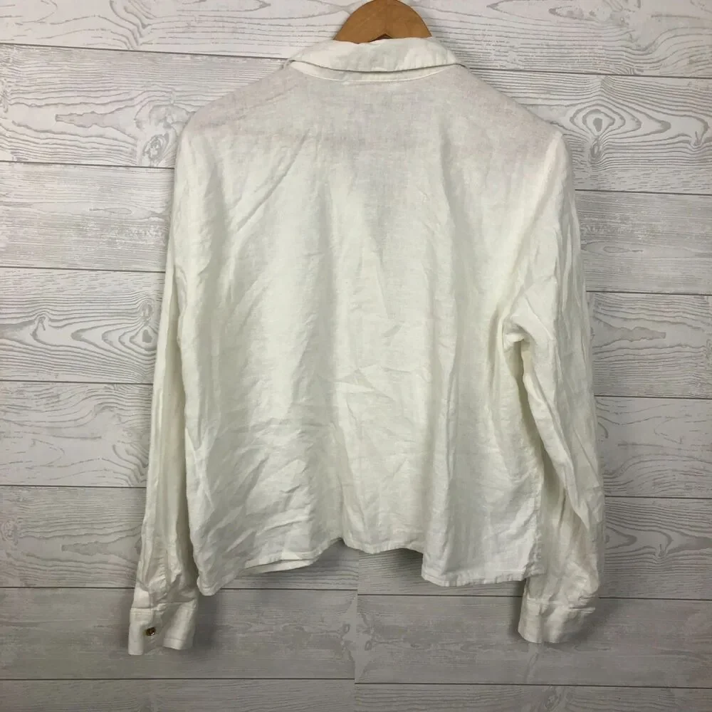 MICHAEL Michael Kors Women's XL Linen Blend Long Sleeve Button Front Shirt White